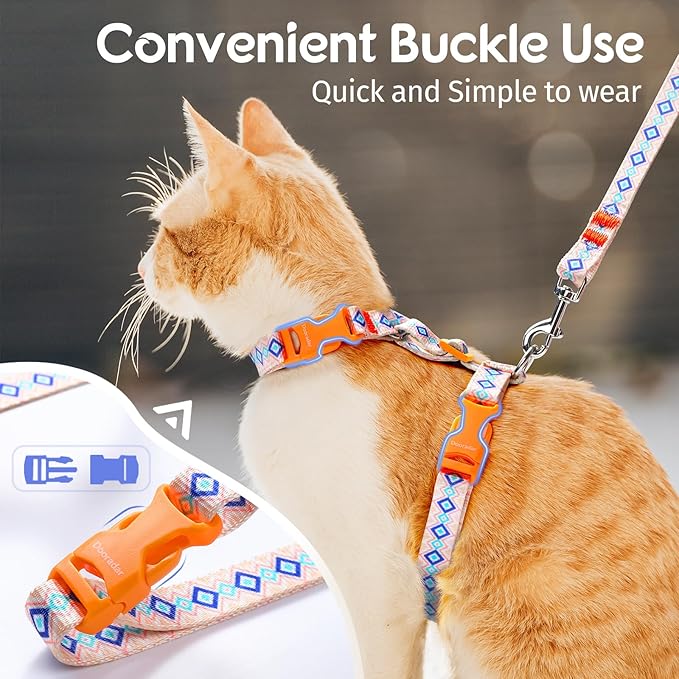 Dooradar Cat Harness and Leash, Escape Proof Adjustable Kitten Vest, Lightweight Soft Pet Straps, Easy Wearing for Small Medium Kitty Safe Walking Travel Control, White, M