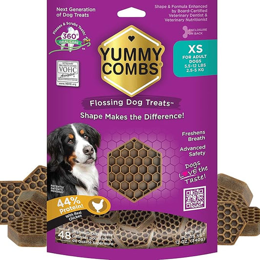 Dog Dental Treats – Vet VOHC Approved – Delicious Chicken Protein – Removes Tartar with Cleaning Comb Shape – Dental Dog Treats for Extra Small Dogs (12oz, 48 Count)