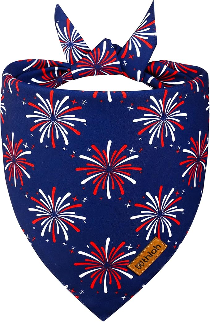 4th of July Dog Bandanas - 2 Pack Reversible USA Patriotic Bandana for Boy and Girl | Premium Durable Fabric | American Flag Pet Scarf for Small Medium Large and Extra Large Dogs (Large)