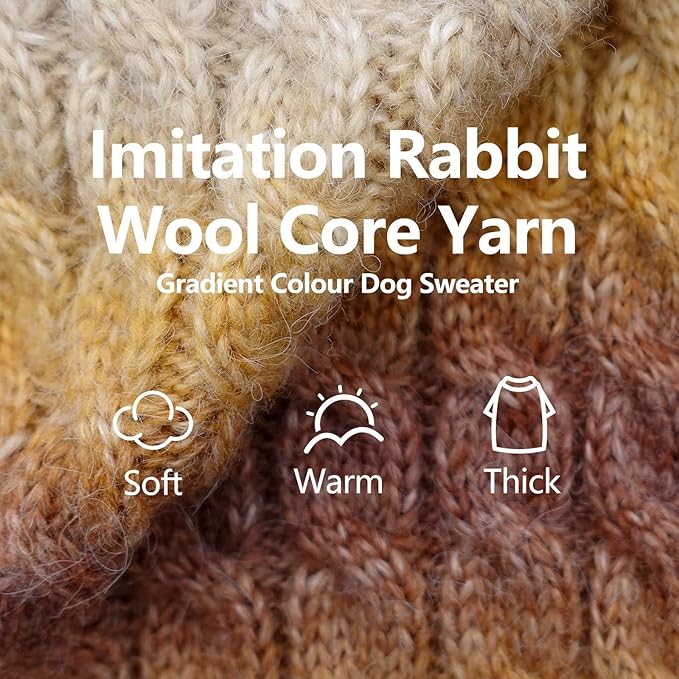 KYEESE Dog Sweater Cable Knit Thick Dog Knitwear Turtleneck Warm with Sleeves Dogs Sweater for Medium Dogs Gradient Color, Brown, XXLarge