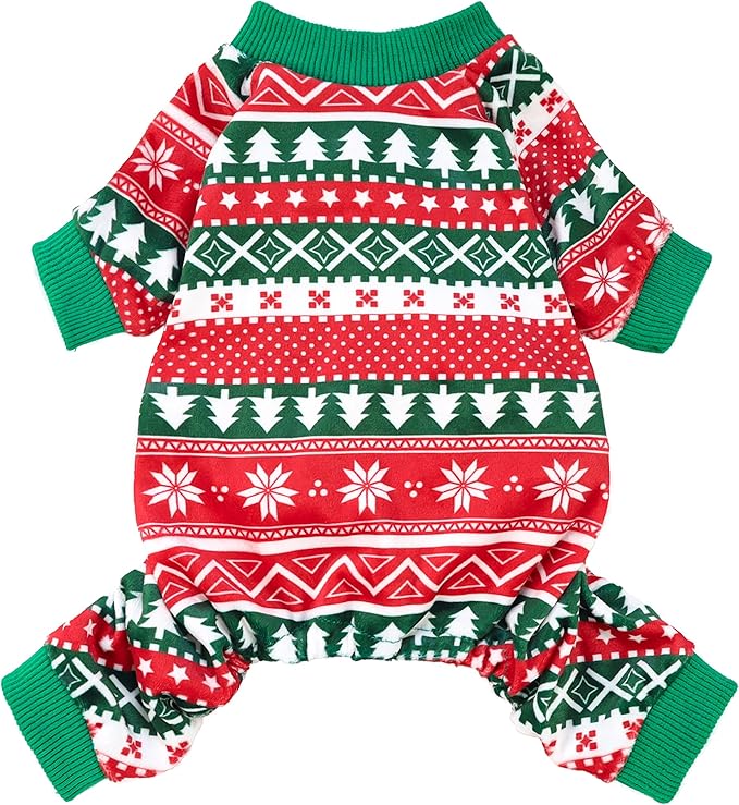 Fitwarm Dog Christmas Outfit, Dog Pajamas, Dog Winter Clothes for Small Dogs Boy Girl, Pet Ugly Sweater, Cat Costume, Red Green, Medium