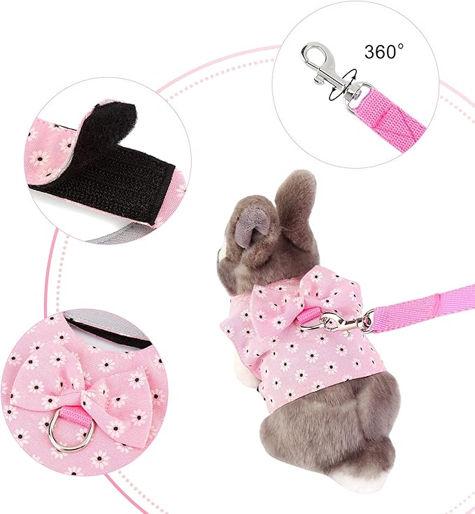 Adjustable Rabbit Harness Leash, Bunny Harness Leash Cute Vest Harness for Rabbit Ferret Bunny Kitten Guinea Pig Walking
