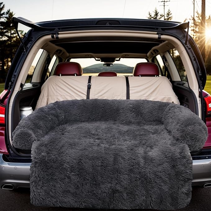 Calming Dog Bed Fluffy Plush Dog Mat for Furniture Protector with Removable Washable Cover for Large Medium Small Dogs and Cats (Extra Large(53x39.3x6), Dark Grey)
