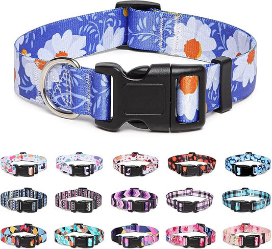 Adjustable Dog Collar with Patterns, Ultra Comfy Soft Nylon Breathable Pet Collar for Small Medium Large Dogs (L, Daisy)