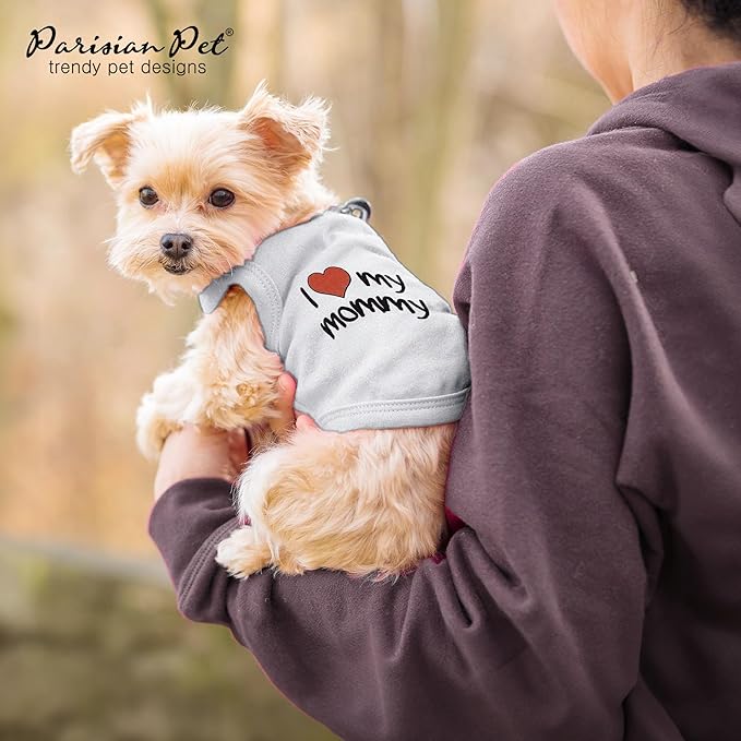 Parisian Pet Unisex Dog T-Shirt with Embroidered 'I Love My Mommy' Words - 100% Cotton, I Love My Mom Shirt - Sleeveless Pet Vest - Grey Dog Shirts for Large Dogs, 5XL