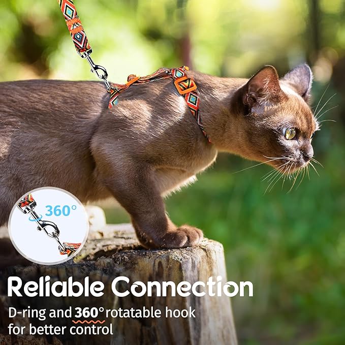 Dooradar Cat Harness and Leash, Escape Proof Adjustable Kitten Vest, Lightweight Soft Pet Straps, Easy Wearing for Small Medium Kitty Safe Walking Travel Control, Orange & Black, M