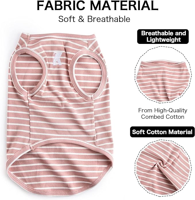 Koneseve Dog Shirt Vest Lightweight Stretchy Dog T-Shirts Soft Cool Sleeveless Stripe Vests Breathable Clothes for Puppy Kitty Cats Small Medium Large Dogs 2 Pack Pink + Green [ 6XL ]