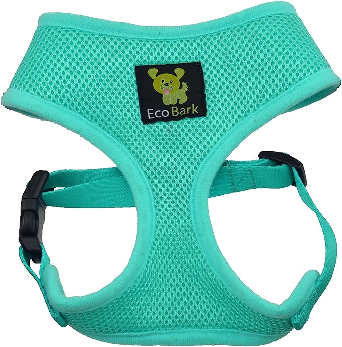 EcoBark Dog Harness - Eco-Friendly Max Comfort Harnesses - Luxurious Soft Mesh Halter - Over The Head Harness Vest- No Pull and No Choke for Puppy, Toy Breeds & Small Dogs (Medium, Mint Turquoise)