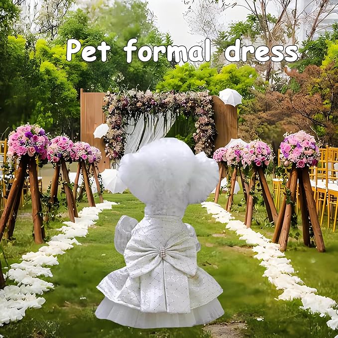 FLAdorepet Dog Bow Dress Pet Wedding Princess Dress Puppy Cat Birthday Party Outfit Costume for Small Medium Dogs Girl(Gold Bow, Medium)