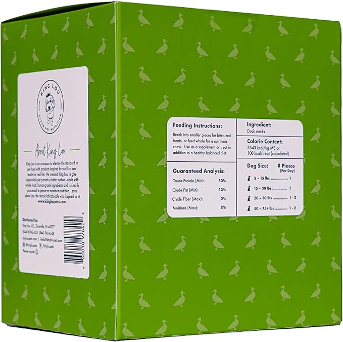 King Lou Pets - Whole Duck Necks for Dogs and Cats - Single Ingredient Dog Treat - Dehydrated Cat Treats - USA-Made Dog and Cat Treats - Supports Hip and Joint Health - 20 Count