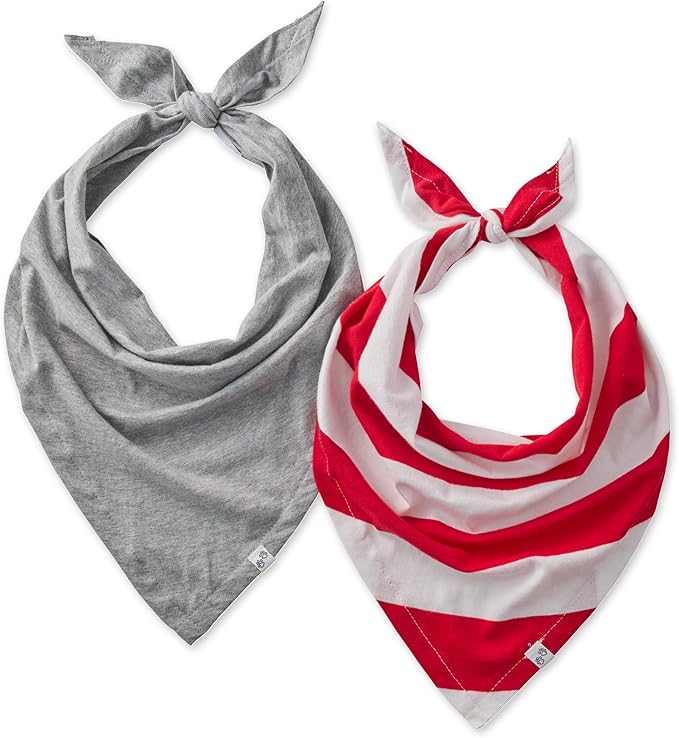 Multipack 100% Organic Cotton Pet Bandanas for Small, Medium and Large Dogs, Red Sold Stripe, Medium/Large
