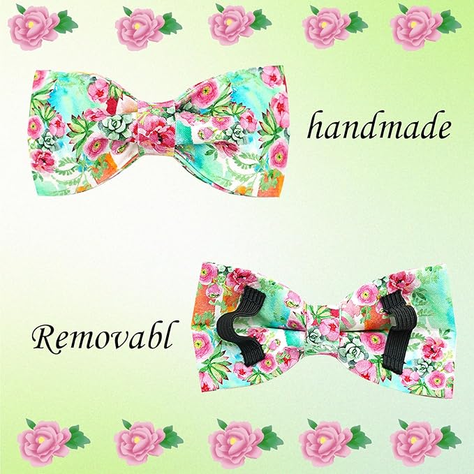 Dog Collar Cute Flowers Print Pet Collar Soft Dog Collar with Bow Adjustable Metal Buckle Collar Gift Collar for Medium Dogs