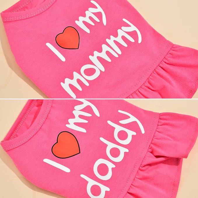 Dog Dresses for Medium Dogs Girl, 2-Pack Pink Clothes Small Girl Summer I Love My Mommy Daddy Puppy Dress Shirt Lightweight Pet Outfit Cat Apparel(XS)