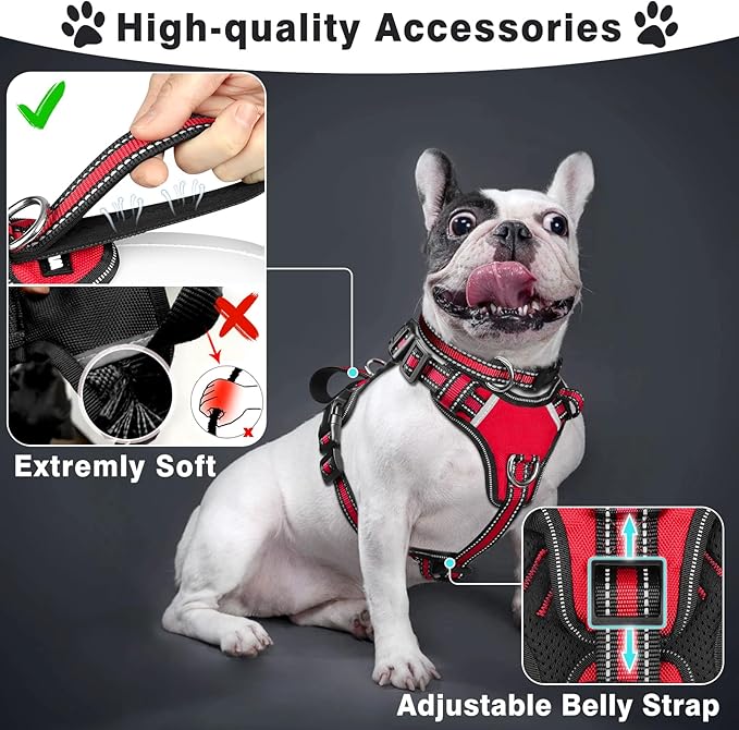 WINSEE Pet Harness Collar and Leash Set, All-in-one Reflective Dog Harness No Pull with Adjustable Buckles for Puppies, Small, Medium, Large, and Extra-Large Dogs (Small, Red)