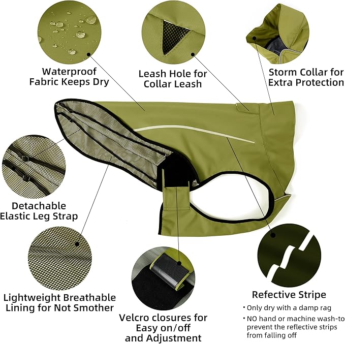Mile High Life Dog Raincoat, Adjustable Waterproof Reflective Rain Jacket for Small Medium Large Dogs, Lightweight Breathable Pet Rain Coat with Leash Hole(Lime Yellow,XXS Chest 16-19")