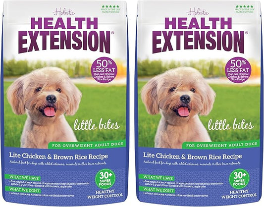 Health Extension Little Bites Lite Chicken & Brown Rice Dry Dog Food (4 lb / 1.8 Kg) - Natural with Probiotics and Superfoods for Overweight Adult Dogs (Pack of 2)