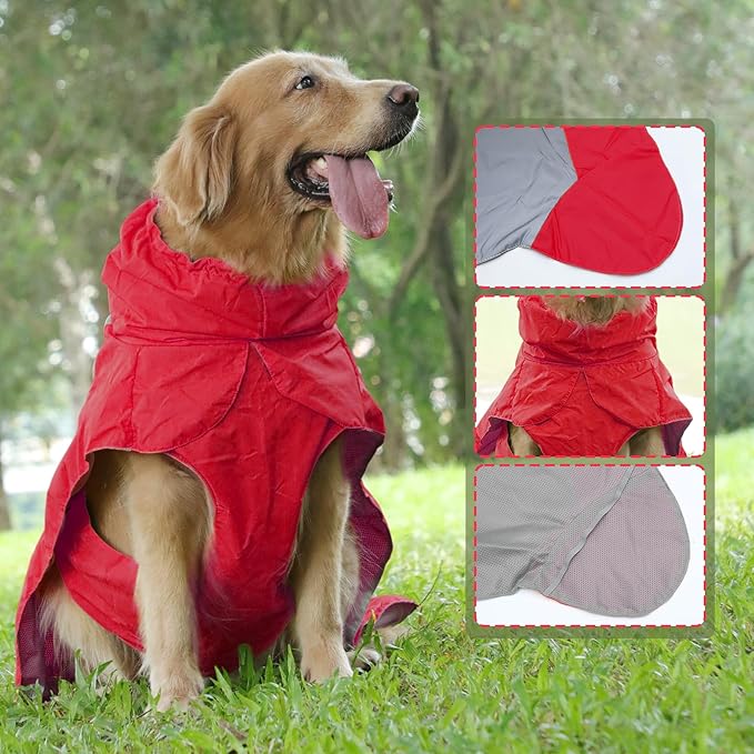 Dog Raincoat with Harness Built in,Outdoor Waterproof Puppy Rain Jacket for Small Dogs,Adjustable Waist by Strap Doggie Rain Coats,Red XS