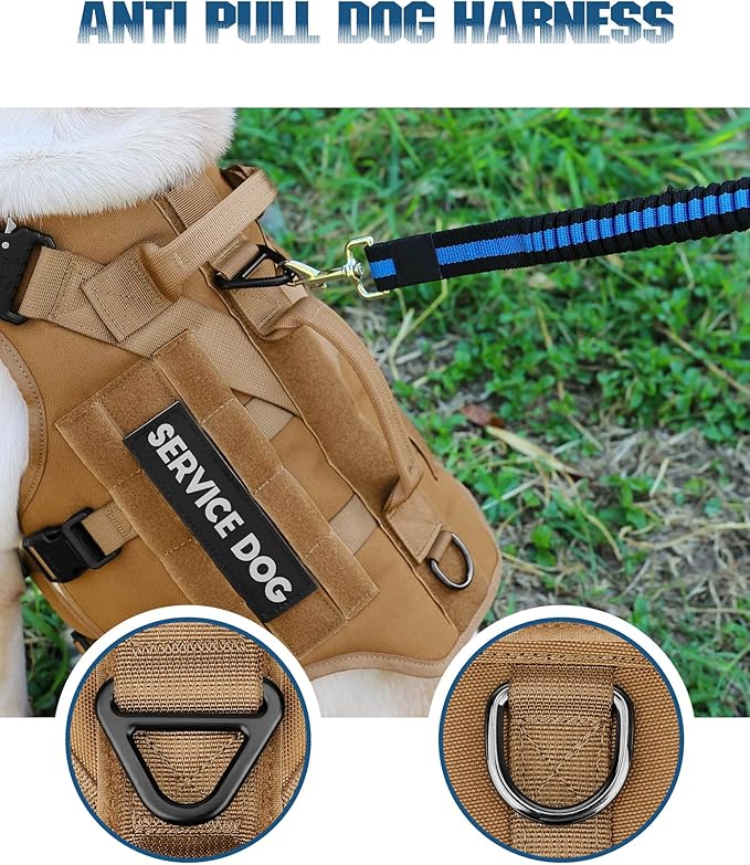 Tactical Dog Harness - PETNANNY Dog Harness Service Dog Vest for Large Breed Dog, Hook and Loop Panel for Service Dog Patch, Work Dog MOLLE Vest with Handle for Walking Hiking Training(Khaki,L)