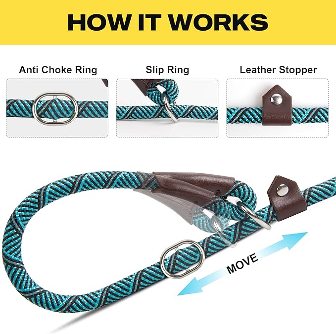 Fida Slip Leads for Dogs, 4 FT x 1/2" Heavy Duty Comfortable Strong Rope Leash for Large, Medium Dogs, No Pull Pet Training Leash with Highly Reflective, Blue