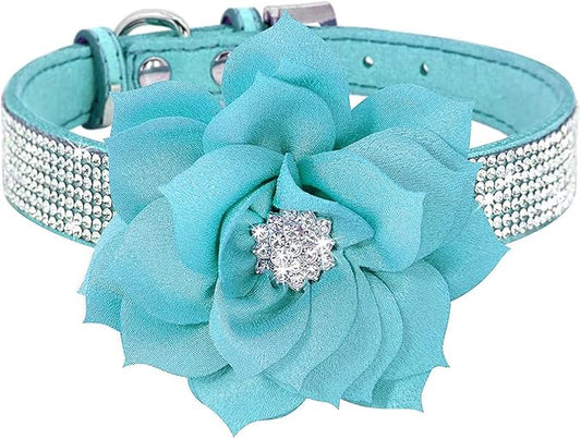 Cute Dog Collar with Bling Rhinestone, Fancy Crystal Diamond Glitter Pretty Jewel Soft Cat Collars for Small Medium Large Breed Dogs Girl Female Pet Puppy Kitten Terrier (L, Light Blue2)