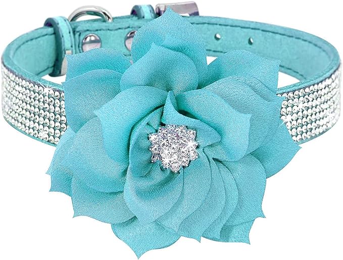 Cute Dog Collar with Bling Rhinestone, Fancy Crystal Diamond Glitter Pretty Jewel Soft Cat Collars for Small Medium Large Breed Dogs Girl Female Pet Puppy Kitten Terrier (S, Light Blue2)