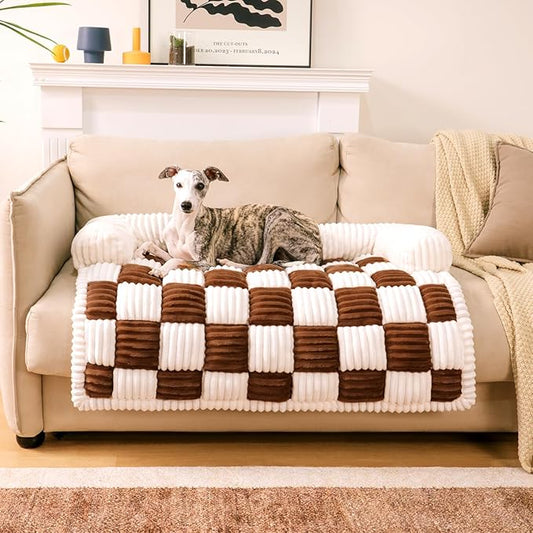 FUNNY FUZZY Pet Couch Covers for Sofa, Dog Couch Bed for Furniture Protector, Pet Bed Mat, Couch Cover for Dogs Washable with Non Slip, Large, Brown