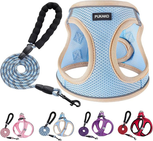 Puppy Harness and Leash Set, Step-in Small/Extra-Small Size with Soft Mesh and Reflective Bands, Blue