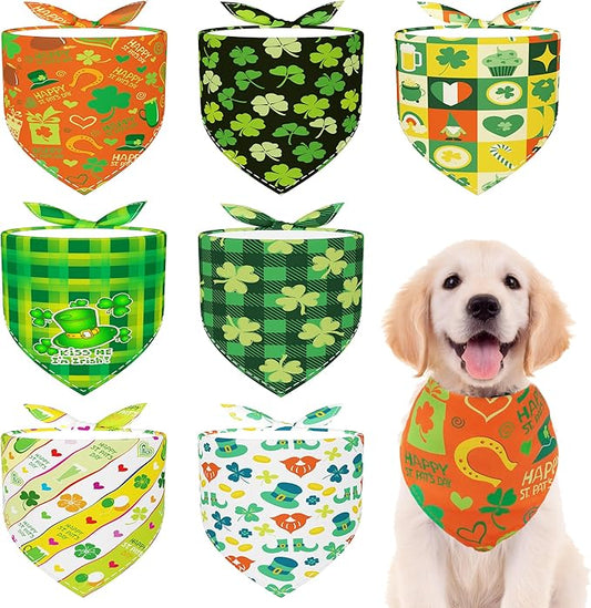 St. Patricks Day Dog Bandanas for Medium Dog Breed 7 Pcs Small Dog Bandanas 25 Inch Adjustable Dogs Scarves Grooming M