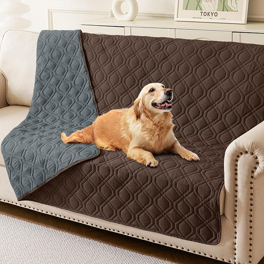 hyha Waterproof Dog Bed Blanket, Soft Pet Blankets, Waterproof Couch Cover for Dogs, Reversible Sofa Covers Washable for Furniture (52x82 Inch, Chocolate/Dark Grey)