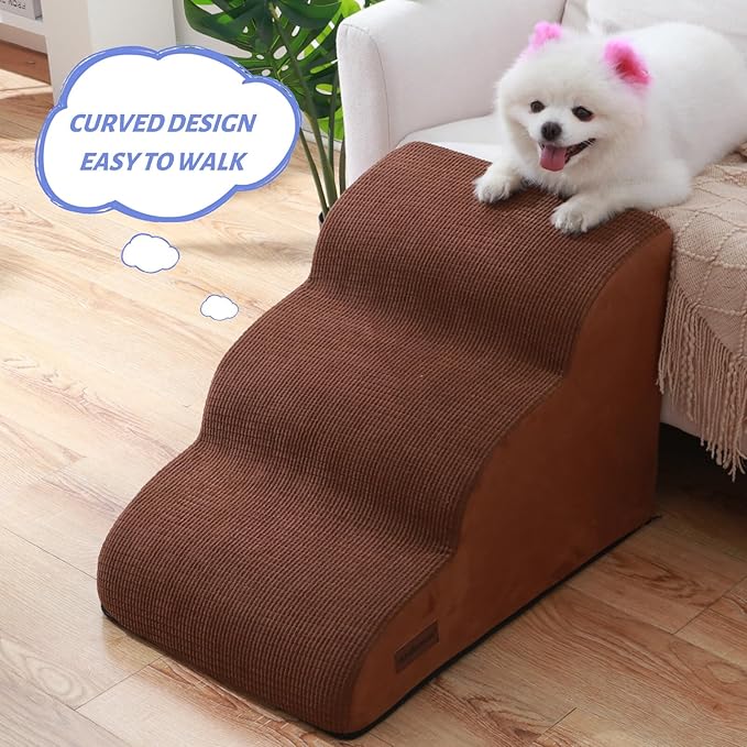 3-Step Dog Ramp and Stairs for Sofa and Chair - Non-Slip Sturdy Pet Steps for Small Dogs and Cats,15.7" H,Brown