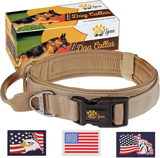 ADITYNA Tactical Dog Collar for Medium Dogs - Soft Padded, Heavy Duty, Service, Adjustable, Military, K9 Medium Collar with Handle for Training and Walking