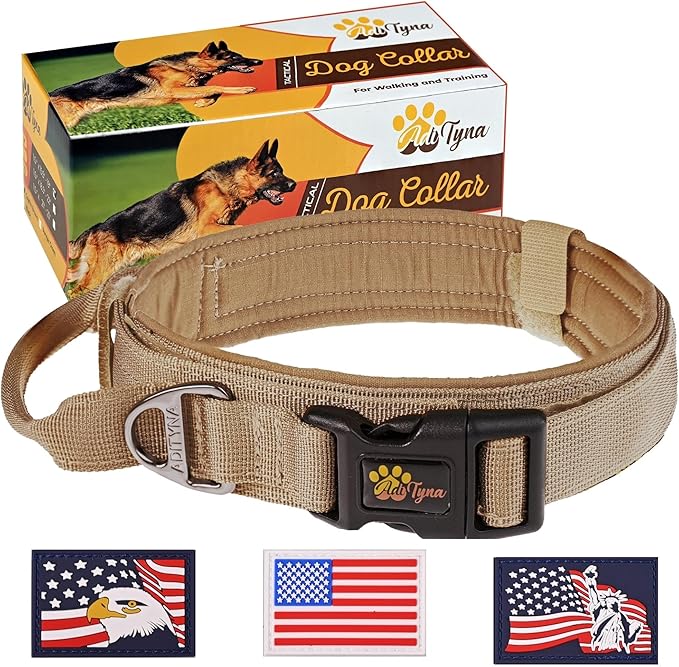 ADITYNA - Tactical Dog Collar for Large Dogs - Soft Padded, Heavy Duty, Adjustable Dog Collar with Handle for Training and Walking