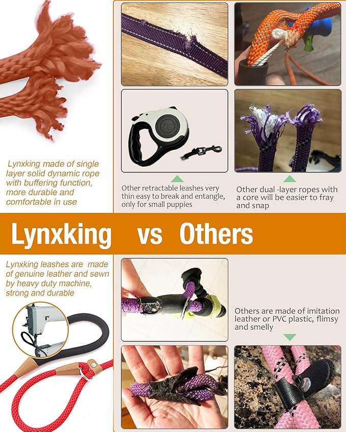 lynxking 8 FT Dog Leash Slip Lead 2 Pack Strong Heavy Duty Braided Dog Training Leash No Pull Training Lead Leashes for Medium Large and Small Dogs