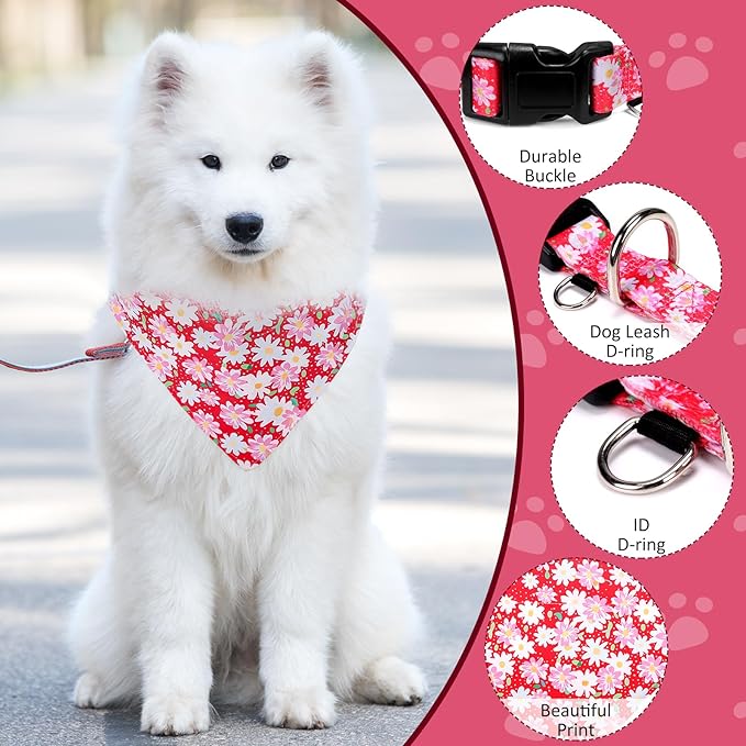 Dog Collars and Bandanas - Soft Adjustable Fancy Floral Boys Girls Puppy Collar for Small Medium Large Dogs.