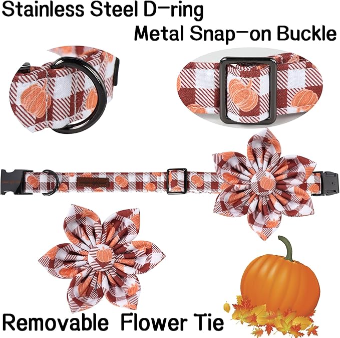 Unique Style Paws Cotton Dog Collar with Bow Halloween Pumpkin Plaid Dog Collar with Bow Tie for Small Medium Large Dogs Pets Gifts