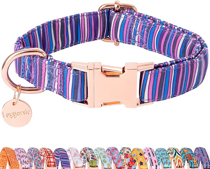 Faygarsle Colorful Striped Pattern Dog Collar for Small Medium Large Dogs Cute Puppy Collars for Female Dogs for Summer Spring Wedding Necklace Girl Dog Collar L