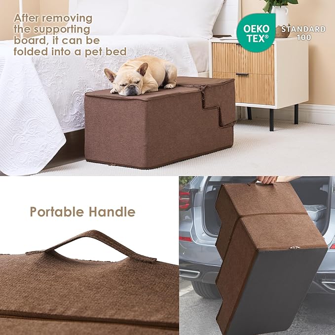 EHEYCIGA Dog Stairs for High Bed 22.5”H, 5-Step Dog Steps for Bed, Pet Steps for Small Dogs and Cats, Non-Slip Balanced Pet Ramp Indoor, Brown