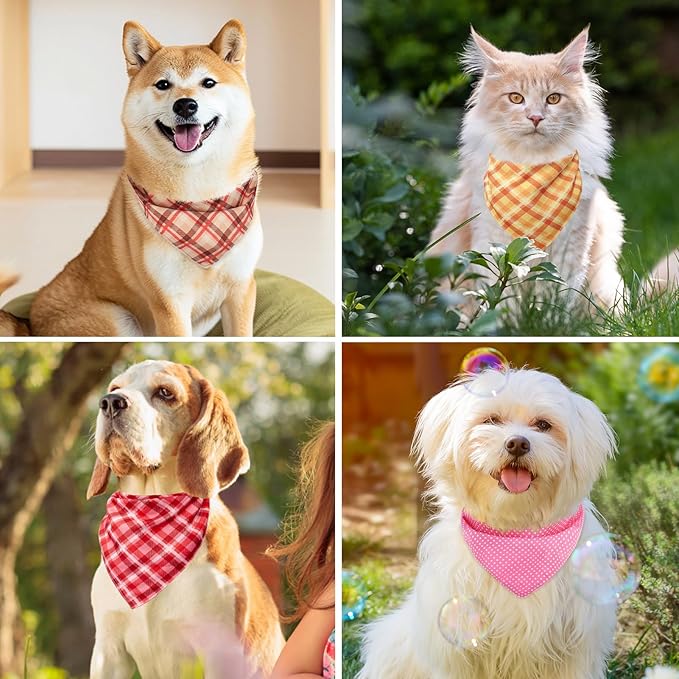 PAWCHIE Dog Bandanas Small Reversible Styles Pet Triangle Scarf Bibs - Adjustable with Two Snaps - Kerchief Set Accessories for Dogs, Puppy, Cats, L