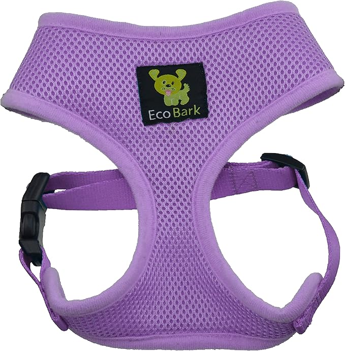 EcoBark Dog Harness - Eco-Friendly Max Comfort Harnesses - Luxurious Soft Mesh Halter - Over The Head Harness Vest- No Pull and No Choke for Puppy, Toy Breeds & Small Dogs (Medium, Lavender)