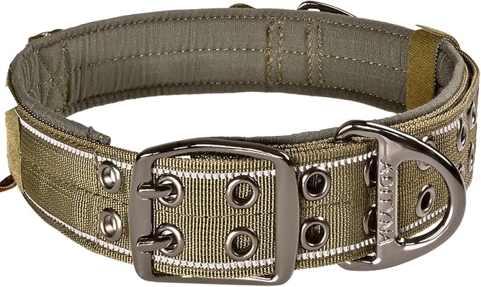 ADITYNA Heavy Duty Dog Collar for Extra-Large Dogs - Reflective Green Collar with Handle for Training, and Walking - Wide, Thick, Tactical, Soft Neoprene Padded