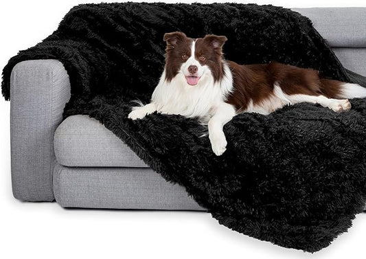 gogobunny Waterproof Dog Blanket for Large Dogs, Cats, Puppy, Reversible Faux Fur Pet Throw Blanket, Washable, Calming Furniture Protection for Sofa Bed (50x60 Inch (Pack of 1), Black)