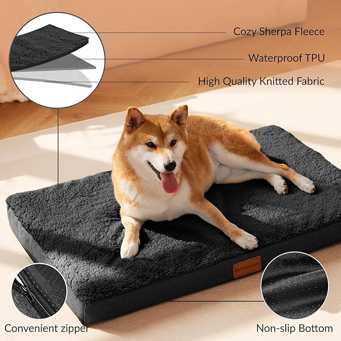 Patas Lague Orthopedic Jumbo Dog Bed for Extra Large Dogs 56''X40'', Soft Comfortable Waterproof Egg Crate Foam Jumbo Pet Beds Mat with Removable Washable Cover, Black