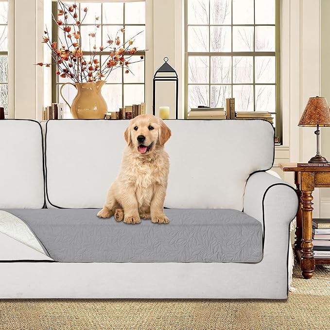 Easy-Going Waterproof Dog Bed Cover Reversible Leak Proof Pet Blanket Replacement Mat for Furniture Washable Couch Cover Sofa Cover for Dogs Cat(30x70 Inch, Light Gray/Ivory)