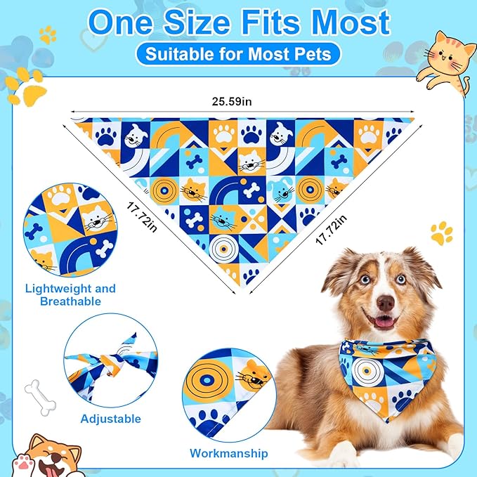72 Pcs Dog Bandanas Bulk for Summer Adjustable Washable Pet Triangle Scarf Soft Kerchief Bib for Summer Holiday Pet Costume Accessories (Dog Paw Print)