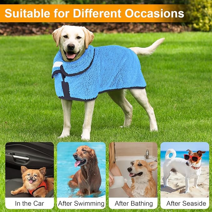 Dog Bathrobe Super Absorbent Dog Towels for Drying Dogs Large Quick Drying Puppy Robes for After Bath Soft Puppy Towel Adjustable Dry Coat to Keep Warm(S-XXL)