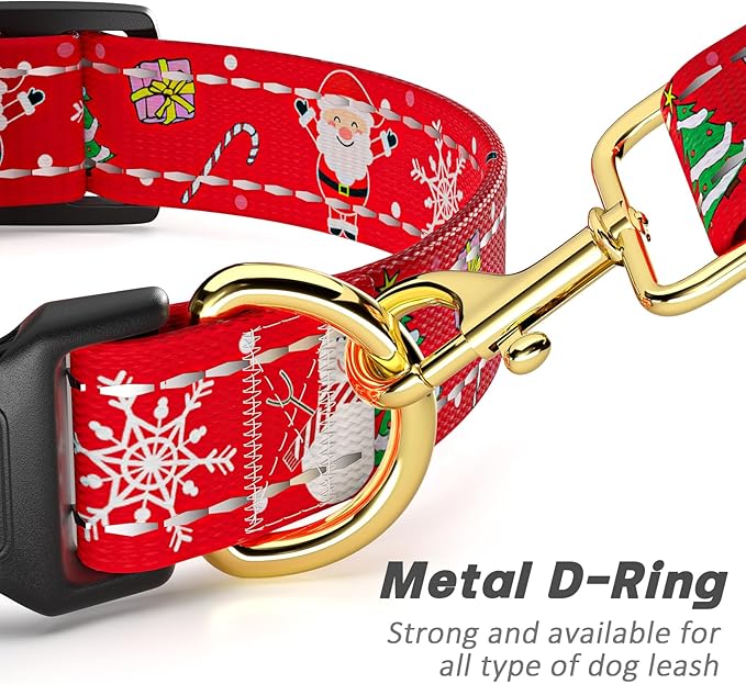 Reflective Dog Collar, Cute Christmas Style Dog Collar for Large Dogs, Soft Nylon Puppy Collar for Boy and Girl Female Dog, Adjustable Heavy-Duty Pet Collars with Quick Release Buckle, Red