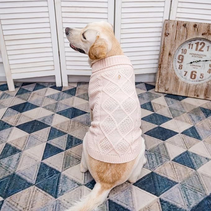 Mihachi Turtleneck Dog Sweater - Winter Coat Apparel Classic Cable Knit Clothes with Leash Hole for Cold Weather, Ideal Gift for Pet in New Year