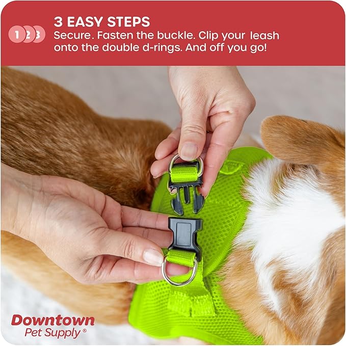 Downtown Pet Supply Step in Dog Harness for Small Dogs No Pull, X-Small, Atomic Yellow - Adjustable Harness with Padded Mesh Fabric and Reflective Trim - Buckle Strap Harness for Dogs