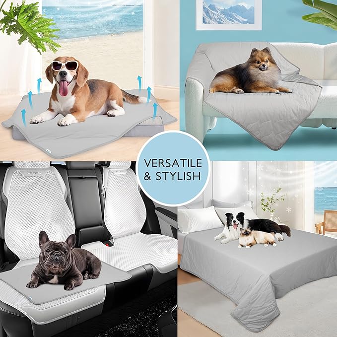 Chicute Cooling Dog Blanket for Sofa - 60x80 Waterproof Pet Blankets for Dog Bed Cover, Slip-Resistant Throw Blanket for Couch Protector, Washable Furniture Cover for Dogs, Cats, Grey
