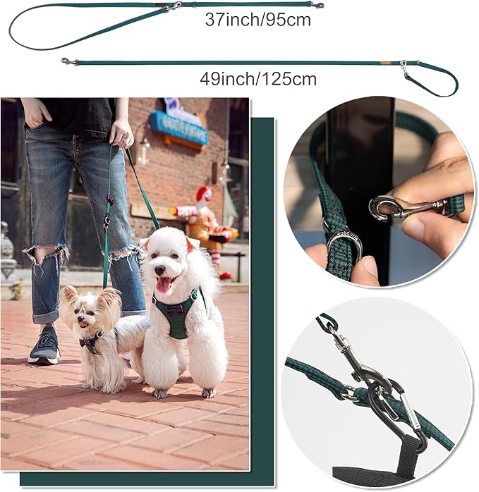 Puppytie No Pull xs Dog Harness with Multifunction Dog Leash,Soft Adjustable No Choke Escape Proof Pet Harness Vest,Glossy Dark Green,XXS